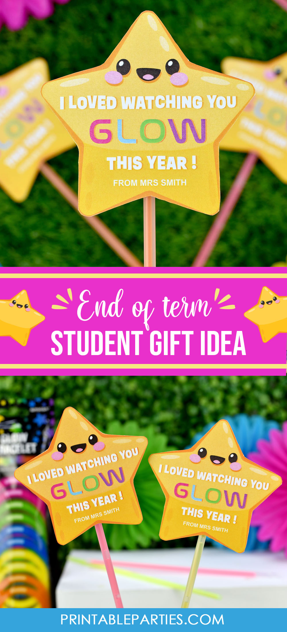 Star shaped printable tags for end of term student gift